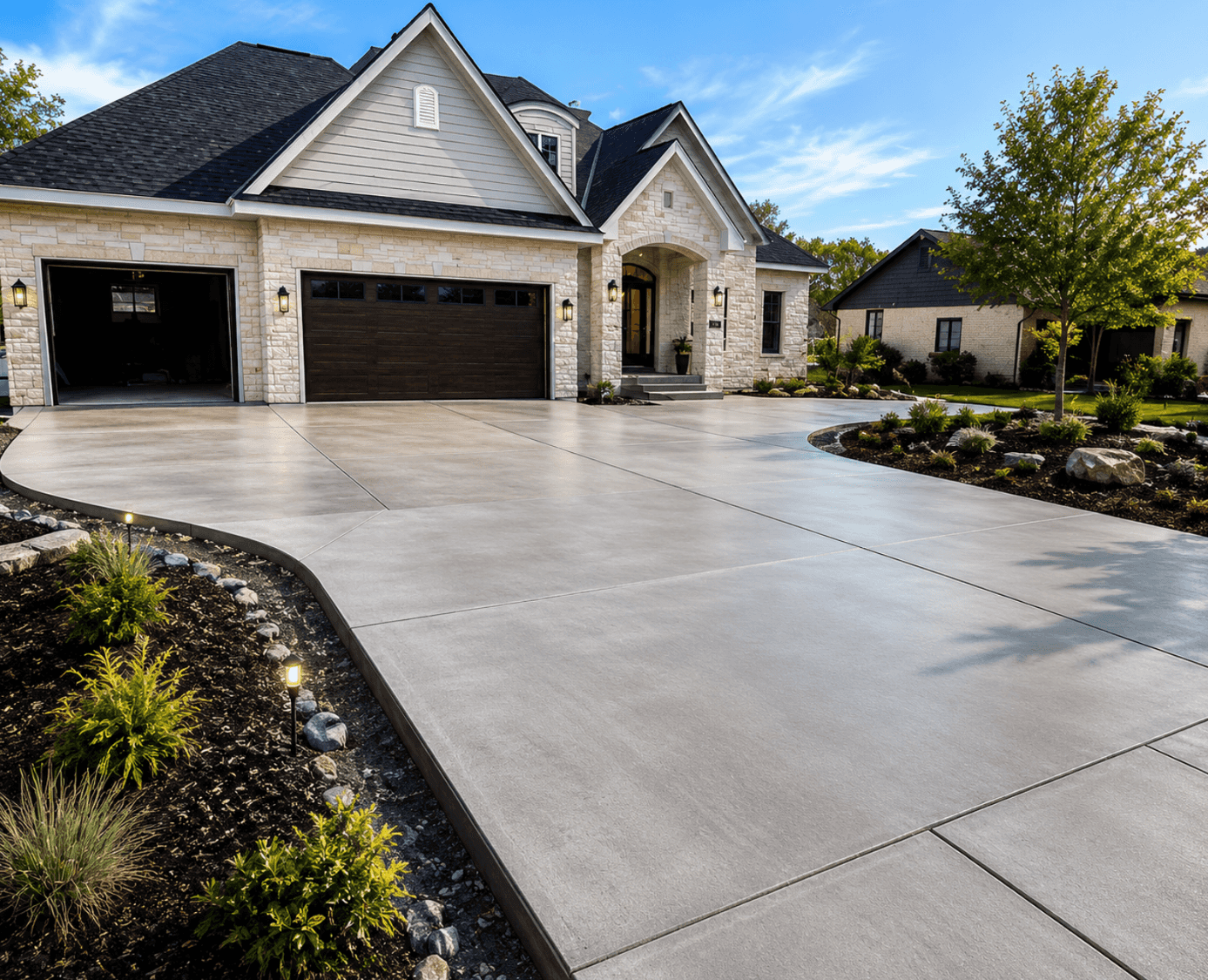 Completed concrete driveway and flatwork